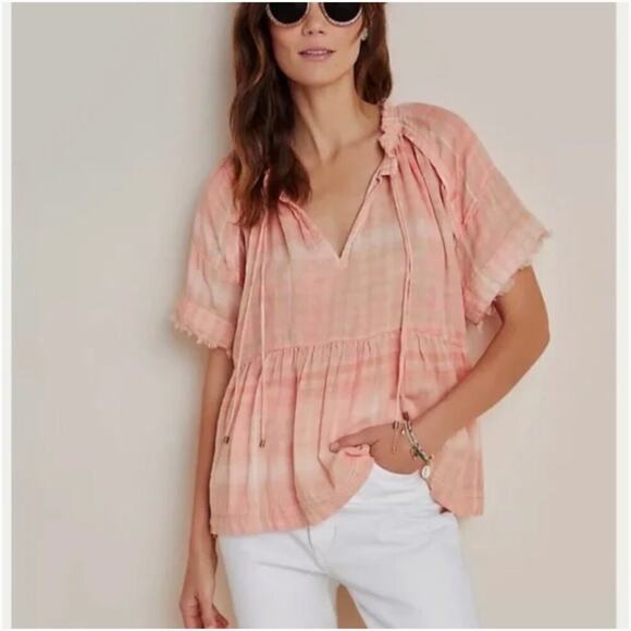 Anthropologie Pilcro The Bette Plaid Babydoll Blouse - Picture 1 of 8